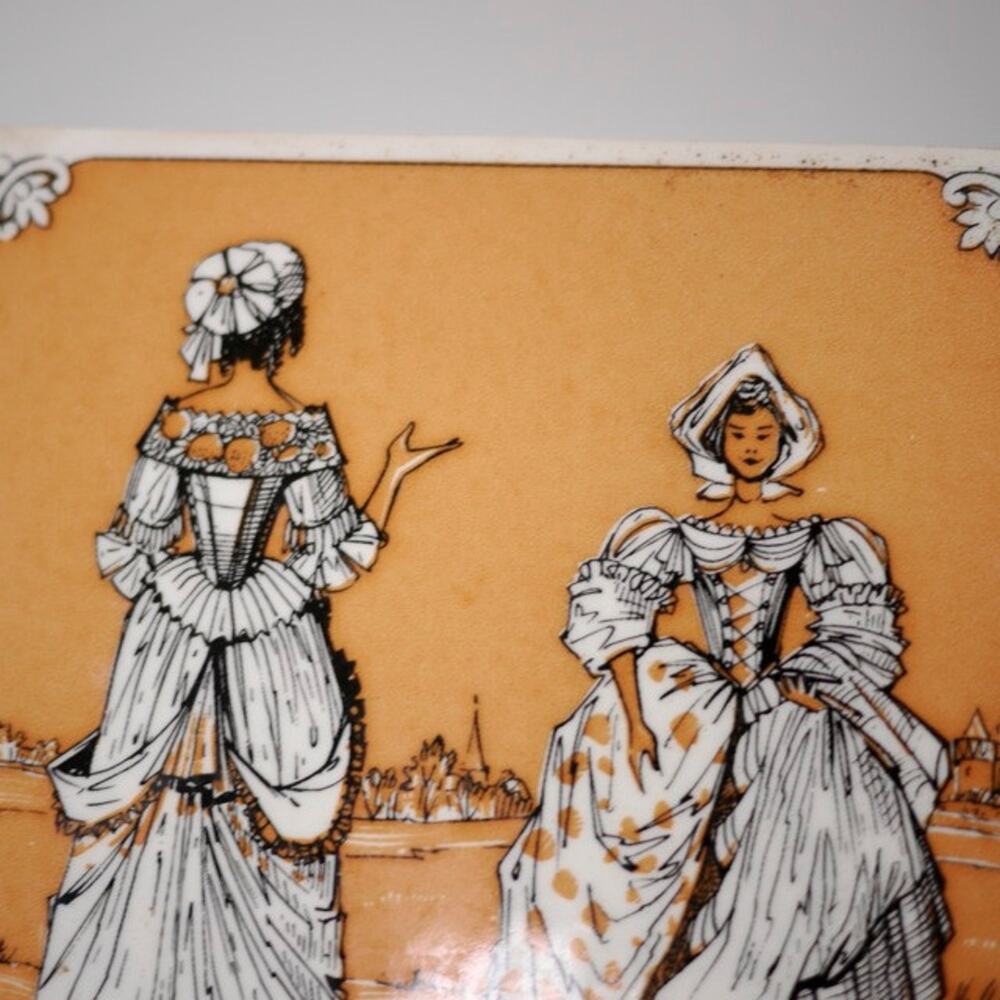 Vintage Stoffenhuis Dutch Women in 1650 Dresses Tile Holland Trivet Hanging 6" - Picture 2 of 6